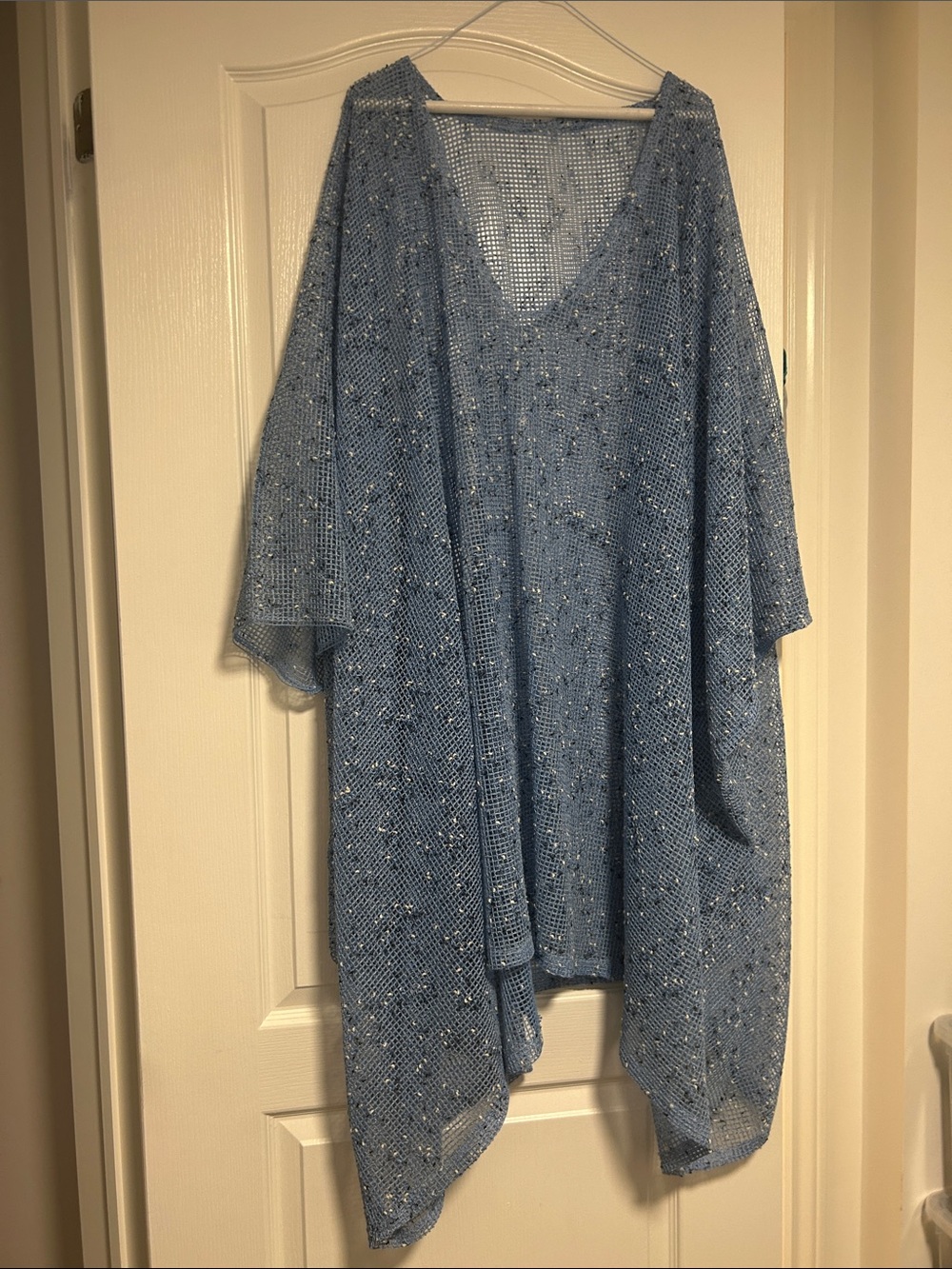 Light Blue Beaded Knit Poncho